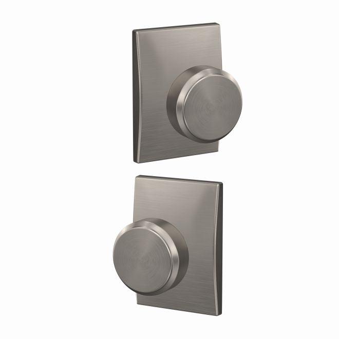 Schlage Custom Bowery Knob With Century Rosette Non Turning Double Dummy Pair in Satin Nickel finish