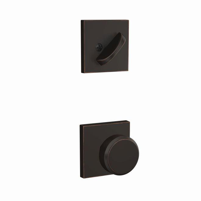 Schlage Custom Bowery Knob With Collins Rosette Interior Active Trim - Exterior Handleset Sold Separately in Aged Bronze finish