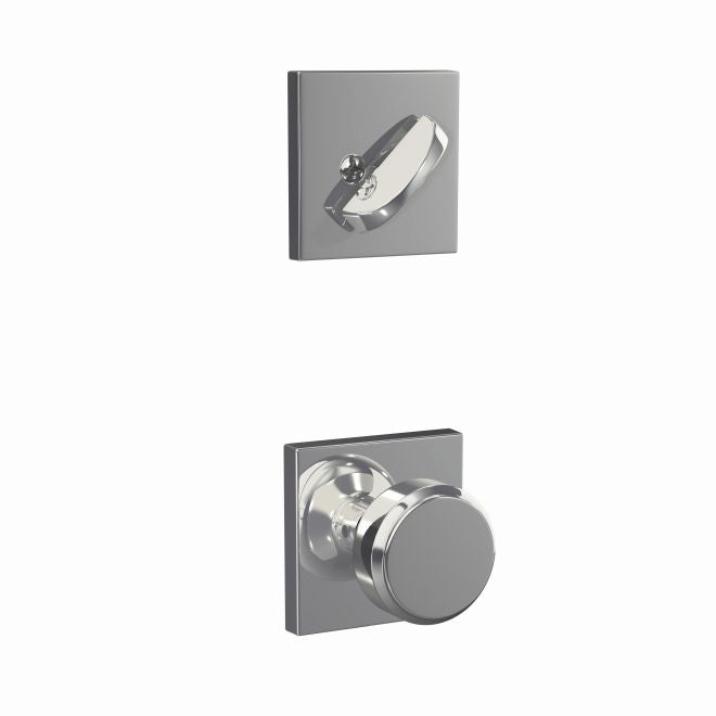 Schlage Custom Bowery Knob With Collins Rosette Interior Active Trim - Exterior Handleset Sold Separately in Bright Chrome finish