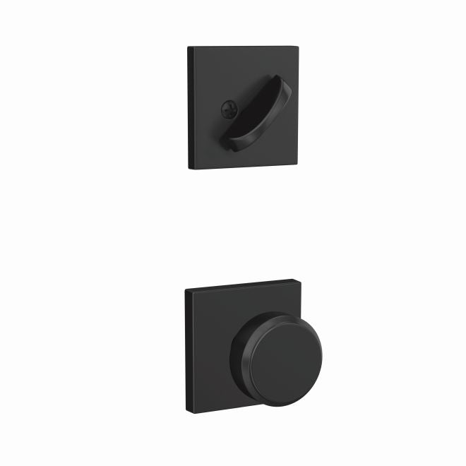 Schlage Custom Bowery Knob With Collins Rosette Interior Active Trim - Exterior Handleset Sold Separately in Flat Black finish