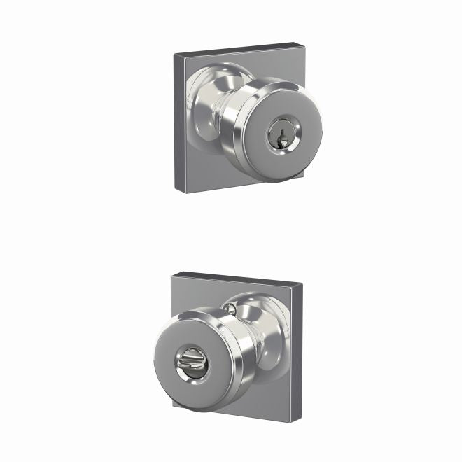 Schlage Custom Bowery Knob With Collins Rosette Keyed Entry Lock in Bright Chrome finish