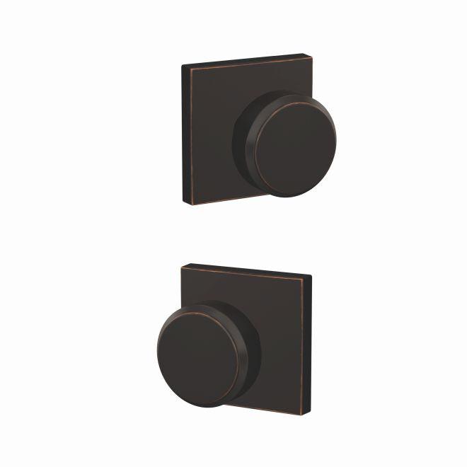 Schlage Custom Bowery Knob With Collins Rosette Non Turning Double Dummy Pair in Aged Bronze finish