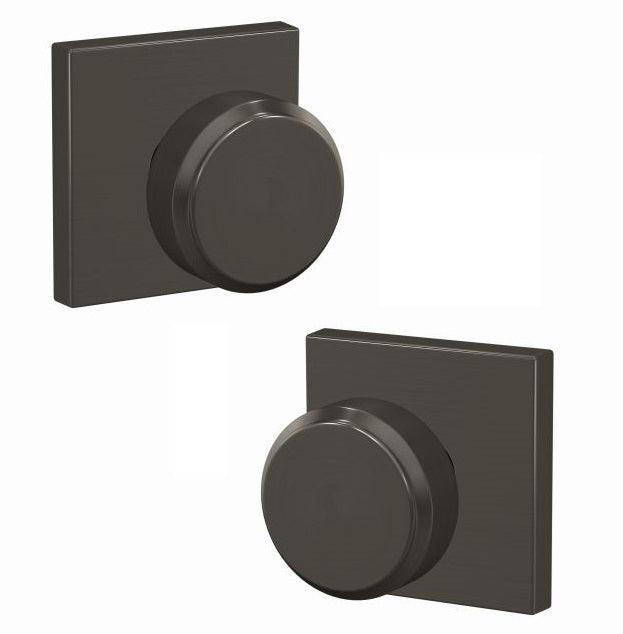 Schlage Custom Bowery Knob With Collins Rosette Non Turning Double Dummy Pair in Black Stainless finish