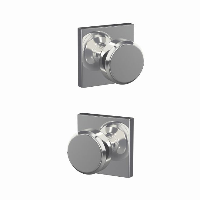 Schlage Custom Bowery Knob With Collins Rosette Non Turning Double Dummy Pair in Bright Chrome finish