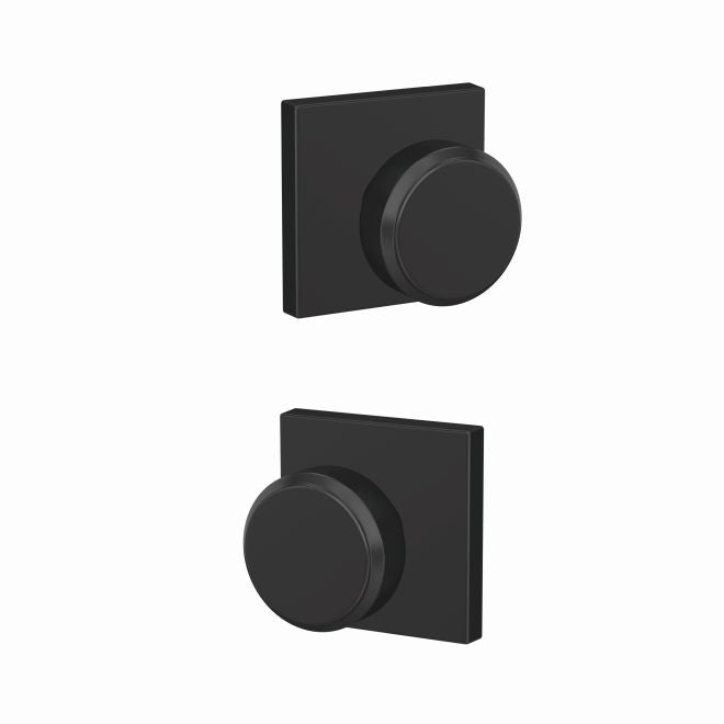 Schlage Custom Bowery Knob With Collins Rosette Non Turning Double Dummy Pair in Flat Black finish