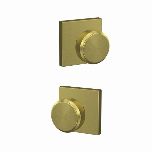 Schlage Custom Bowery Knob With Collins Rosette Non Turning Double Dummy Pair in Satin Brass finish