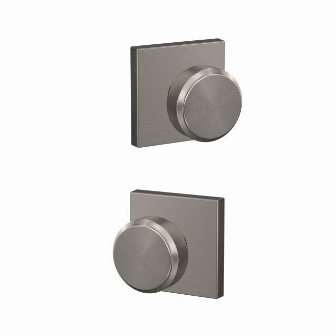 Schlage Custom Bowery Knob With Collins Rosette Non Turning Double Dummy Pair in Satin Nickel finish