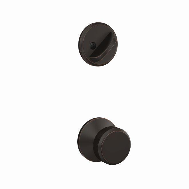 Schlage Custom Bowery Knob With Kinsler Rosette Interior Active Trim - Exterior Handleset Sold Separately in Aged Bronze finish