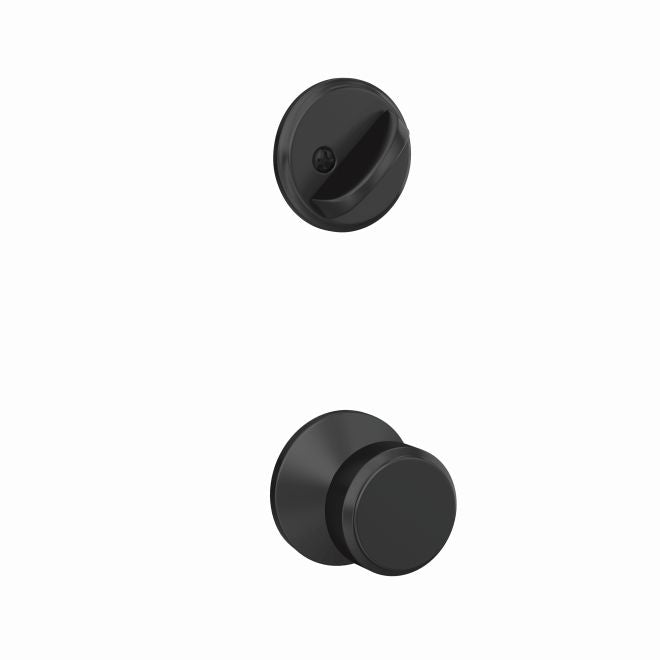 Schlage Custom Bowery Knob With Kinsler Rosette Interior Active Trim - Exterior Handleset Sold Separately in Flat Black finish