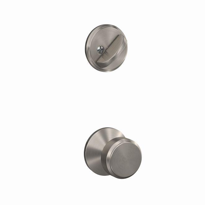 Schlage Custom Bowery Knob With Kinsler Rosette Interior Active Trim - Exterior Handleset Sold Separately in Satin Nickel finish