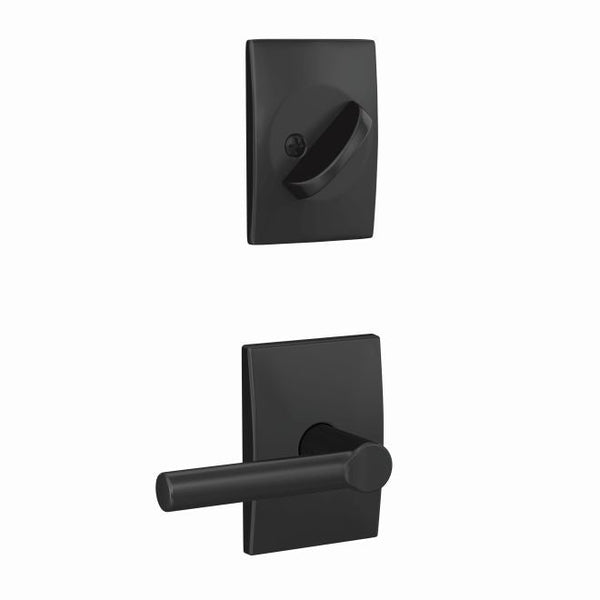 Schlage Custom Broadway Lever With Century Rosette Interior Active Trim - Exterior Handleset Sold Separately in Flat Black finish