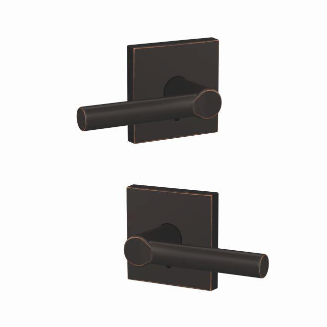 Schlage Custom Broadway Lever With Collins Rosette Non Turning Double Dummy Pair in Aged Bronze finish