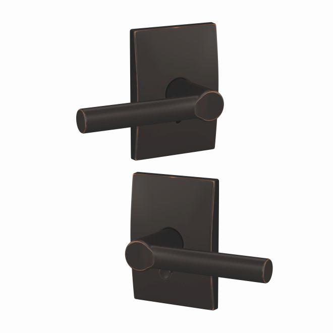 Schlage Custom Broadway Passage and Privacy Lever With Century Rosette in Aged Bronze finish