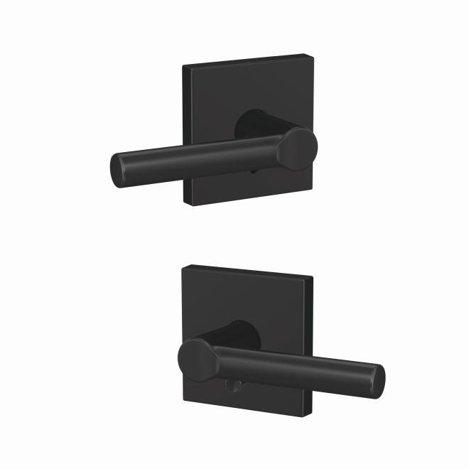 Schlage Custom Broadway Passage and Privacy Lever With Collins Rosette in Flat Black finish