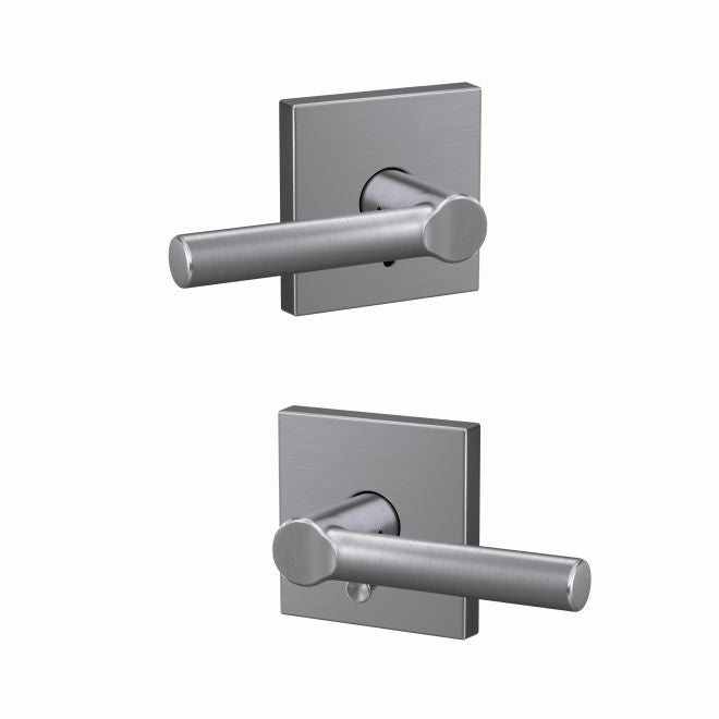 Schlage Custom Broadway Passage and Privacy Lever With Collins Rosette in Satin Chrome finish