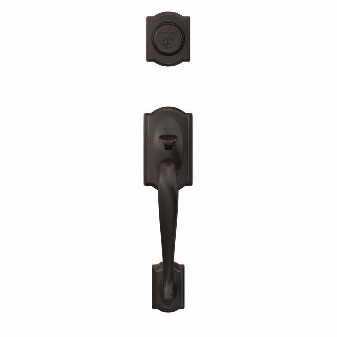 Schlage Custom Camelot Dummy Exterior Handleset Only - Interior Trim Sold Separately in Aged Bronze finish