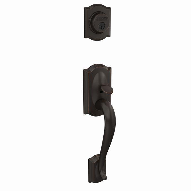 Schlage Custom Camelot Single Cylinder Exterior Active Handleset Only - Interior Trim Sold Separately in Aged Bronze finish