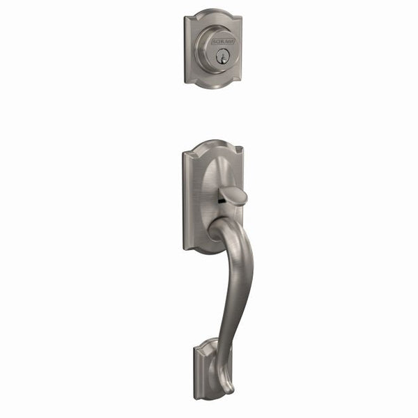 Schlage Custom Camelot Single Cylinder Exterior Active Handleset Only - Interior Trim Sold Separately in Satin Nickel finish