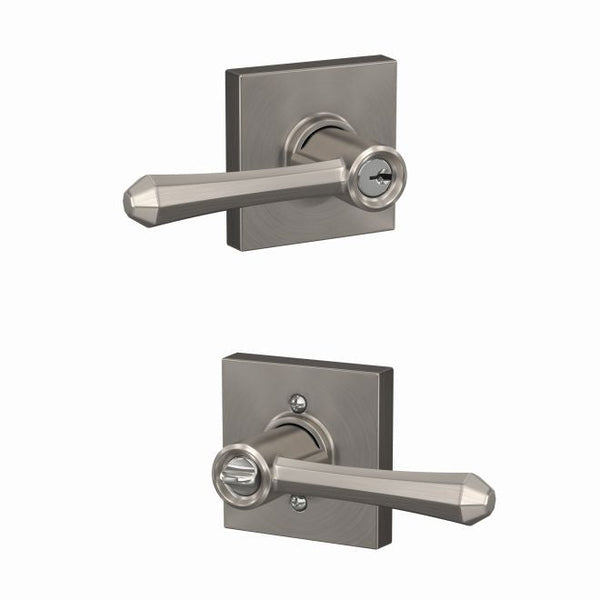 Schlage Custom Dempsey Lever With Collins Rosette Keyed Entry Lock in Satin Nickel finish