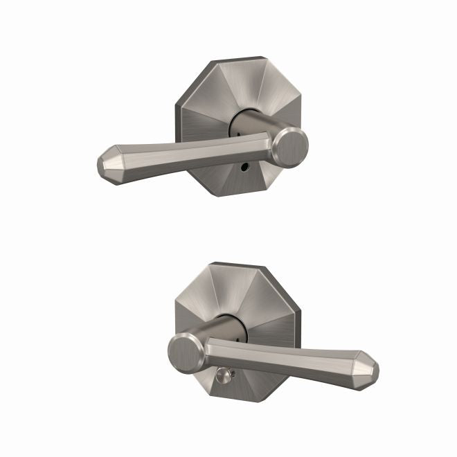 Schlage Custom Dempsey Passage and Privacy Lever With Rosettewood Rosette in Satin Nickel finish