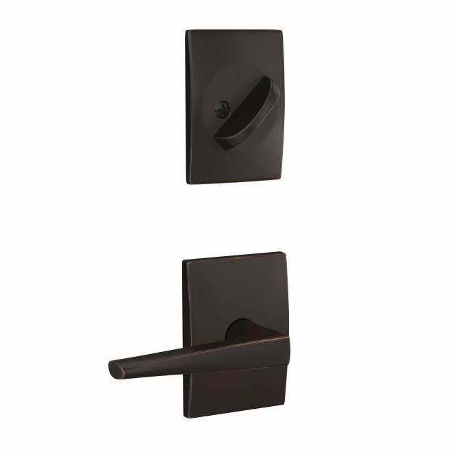 Schlage Custom Eller Lever With Century Rosette Interior Active Trim - Exterior Handleset Sold Separately in Aged Bronze finish