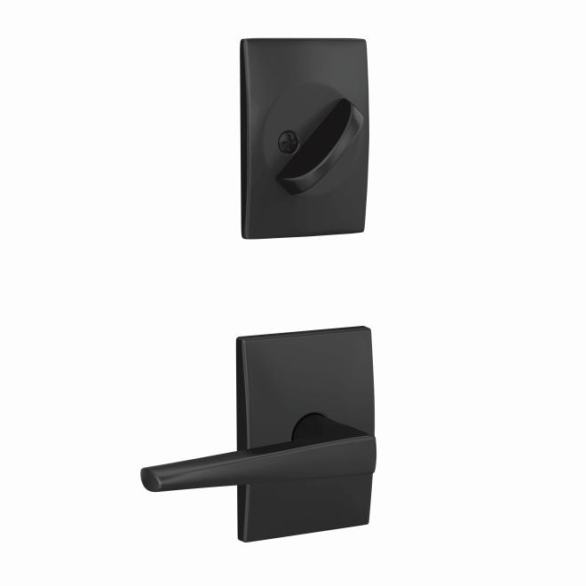 Schlage Custom Eller Lever With Century Rosette Interior Active Trim - Exterior Handleset Sold Separately in Flat Black finish