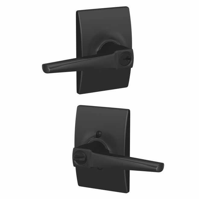 Schlage Custom Eller Lever With Century Rosette Keyed Entry Lock in Flat Black finish