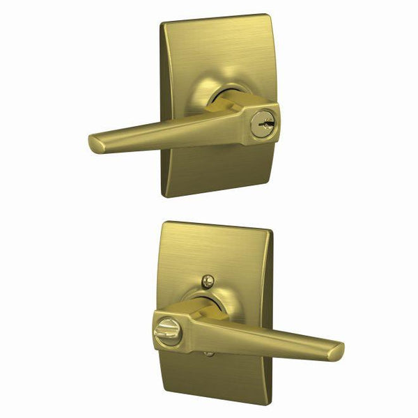 Schlage Custom Eller Lever With Century Rosette Keyed Entry Lock in Satin Brass finish