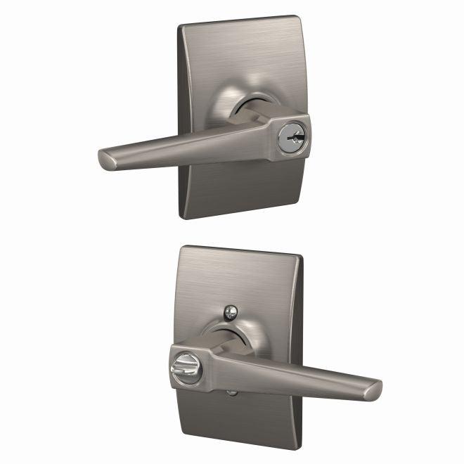 Schlage Custom Eller Lever With Century Rosette Keyed Entry Lock in Satin Nickel finish