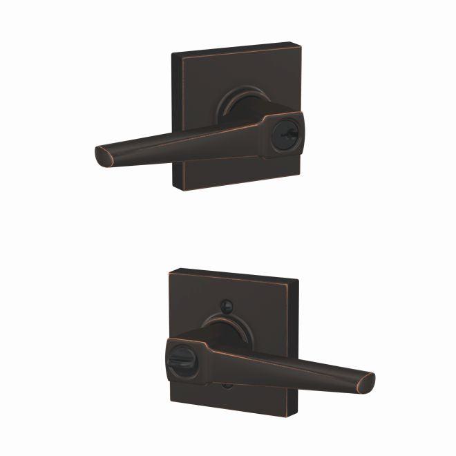 Schlage Custom Eller Lever With Collins Rosette Keyed Entry Lock in Aged Bronze finish