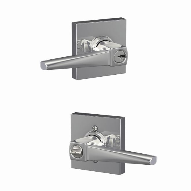 Schlage Custom Eller Lever With Collins Rosette Keyed Entry Lock in Bright Chrome finish