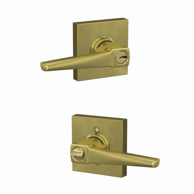 Schlage Custom Eller Lever With Collins Rosette Keyed Entry Lock in Satin Brass finish