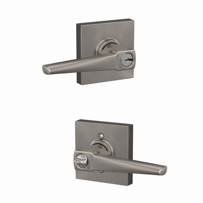 Schlage Custom Eller Lever With Collins Rosette Keyed Entry Lock in Satin Nickel finish