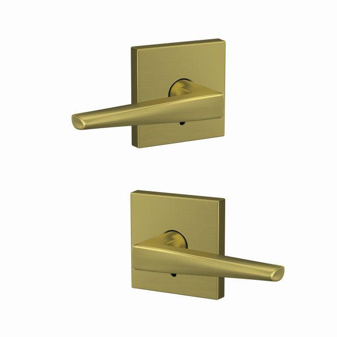 Schlage Custom Eller Lever With Collins Rosette Non Turning Double Dummy Pair in Satin Brass finish