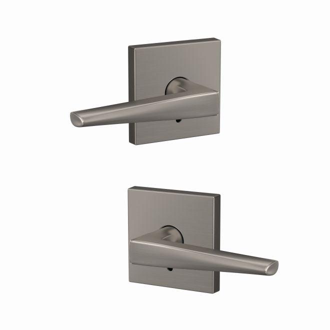 Schlage Custom Eller Lever With Collins Rosette Non Turning Double Dummy Pair in Satin Nickel finish