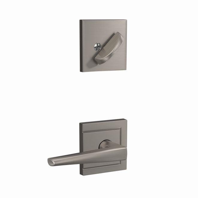 Schlage Custom Eller Lever With Upland Rosette Interior Active Trim - Exterior Handleset Sold Separately in Satin Nickel finish