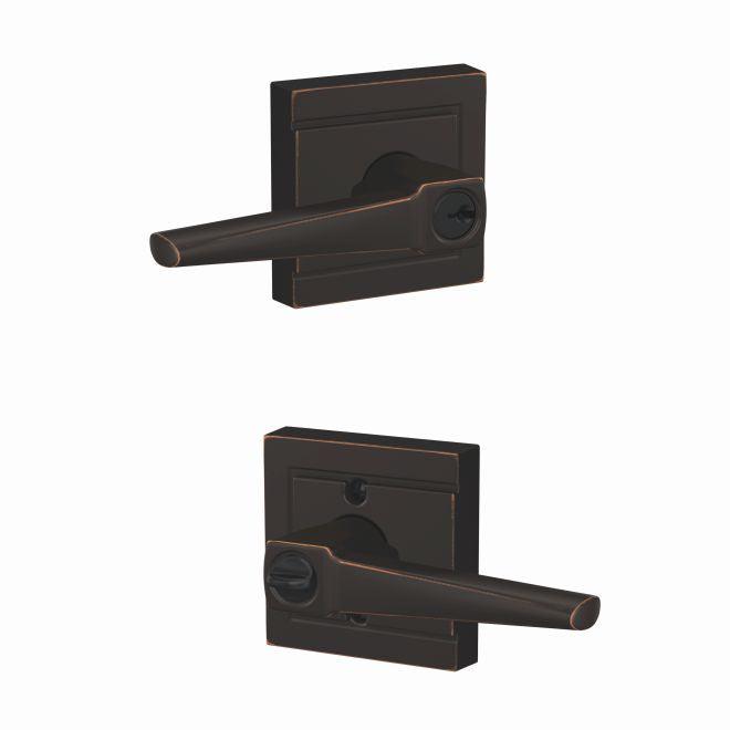 Schlage Custom Eller Lever With Upland Rosette Keyed Entry Lock in Aged Bronze finish