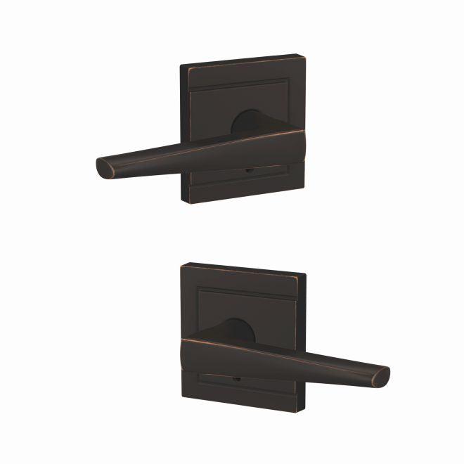 Schlage Custom Eller Lever With Upland Rosette Non Turning Double Dummy Pair in Aged Bronze finish