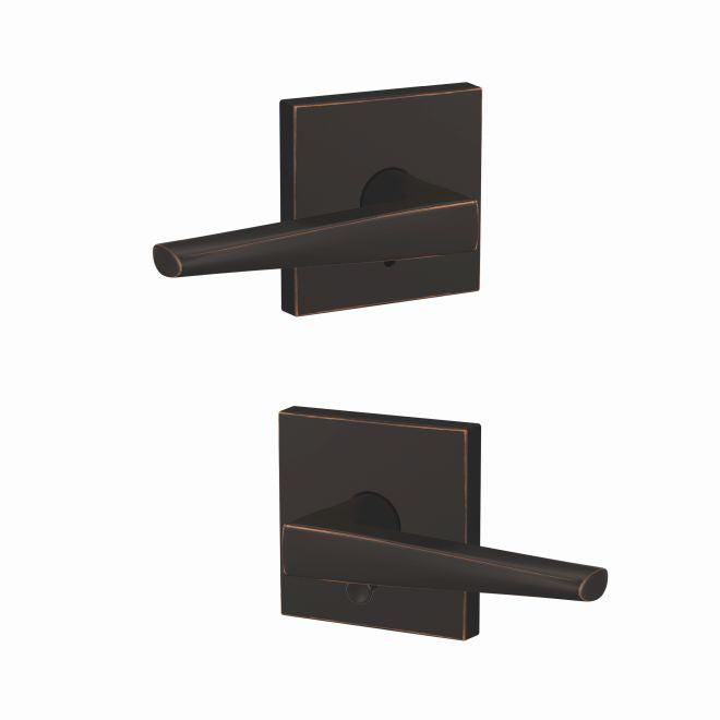 Schlage Custom Eller Passage and Privacy Lever With Collins Rosette in Aged Bronze finish