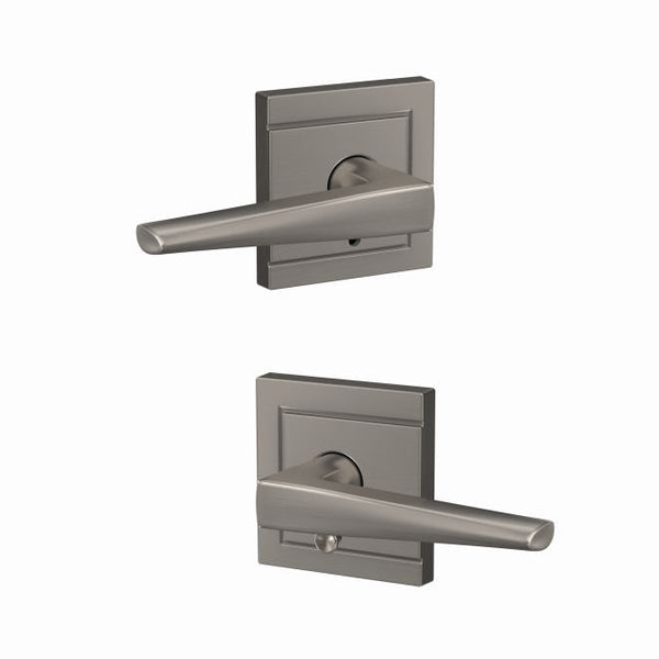 Schlage Custom Eller Passage and Privacy Lever With Upland Rosette in Satin Nickel finish