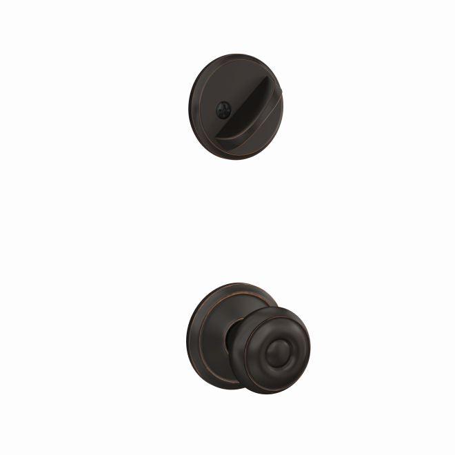 Schlage Custom Georgian Knob With Alden Rosette Interior Active Trim - Exterior Handleset Sold Separately in Aged Bronze finish