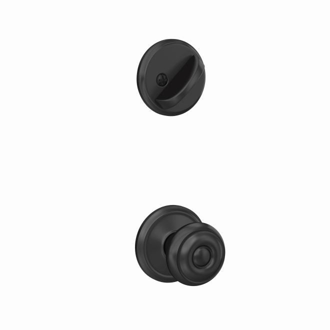 Schlage Custom Georgian Knob With Alden Rosette Interior Active Trim - Exterior Handleset Sold Separately in Flat Black finish