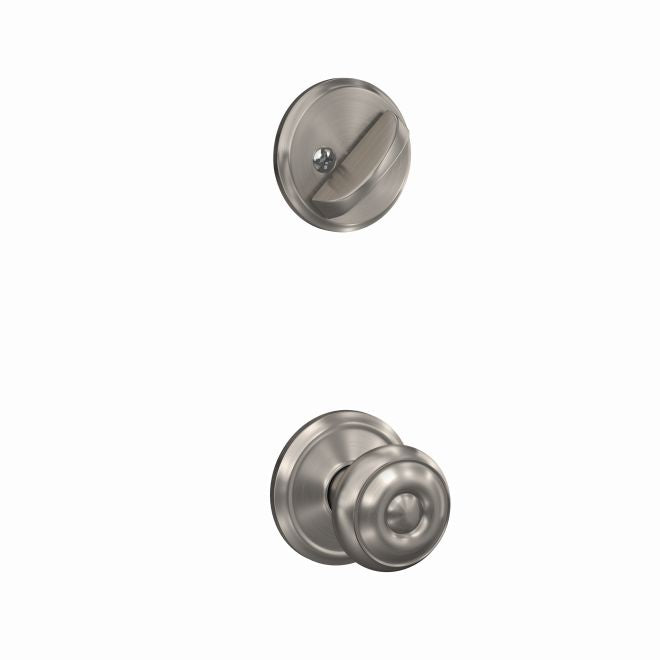 Schlage Custom Georgian Knob With Alden Rosette Interior Active Trim - Exterior Handleset Sold Separately in Satin Nickel finish