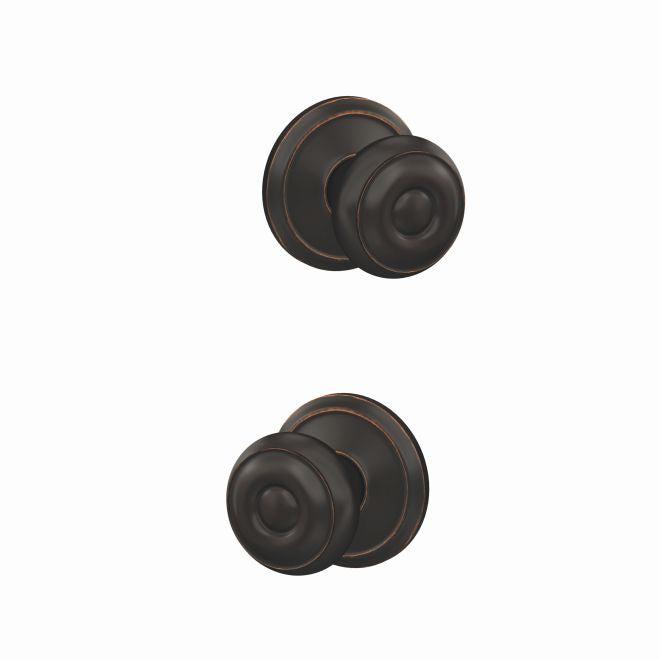 Schlage Custom Georgian Knob With Alden Rosette Non Turning Double Dummy Pair in Aged Bronze finish