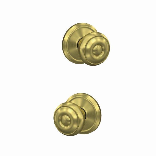 Schlage Custom Georgian Knob With Alden Rosette Non Turning Double Dummy Pair in Satin Brass finish