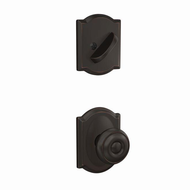 Schlage Custom Georgian Knob With Camelot Rosette Interior Active Trim - Exterior Handleset Sold Separately in Aged Bronze finish