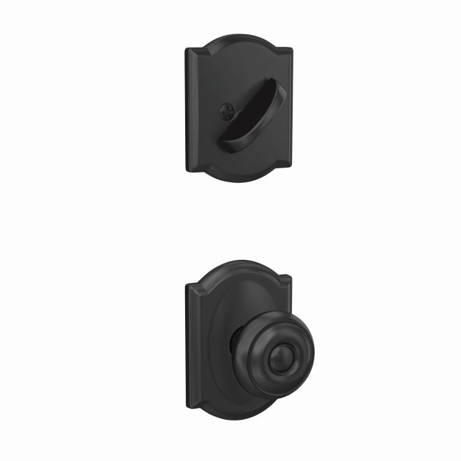 Schlage Custom Georgian Knob With Camelot Rosette Interior Active Trim - Exterior Handleset Sold Separately in Flat Black finish