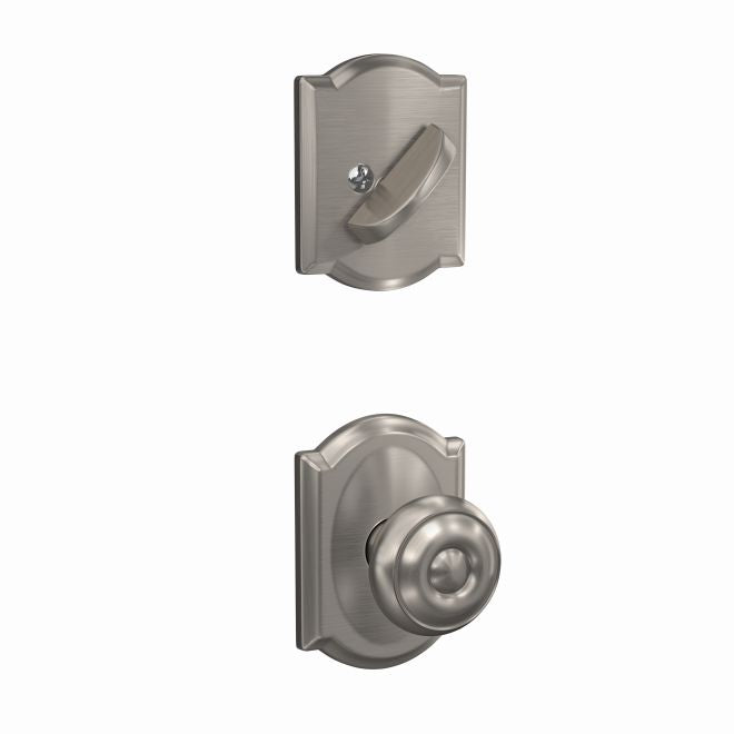 Schlage Custom Georgian Knob With Camelot Rosette Interior Active Trim - Exterior Handleset Sold Separately in Satin Nickel finish