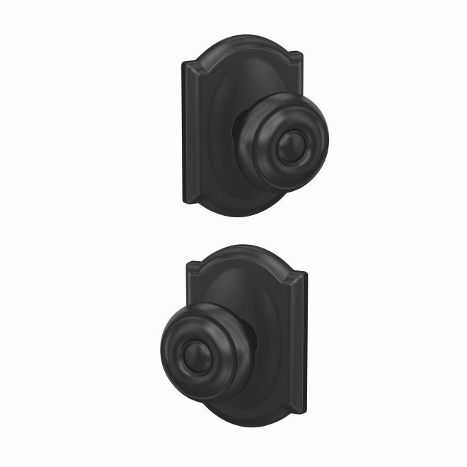 Schlage Custom Georgian Knob With Camelot Rosette Non Turning Double Dummy Pair in Flat Black finish