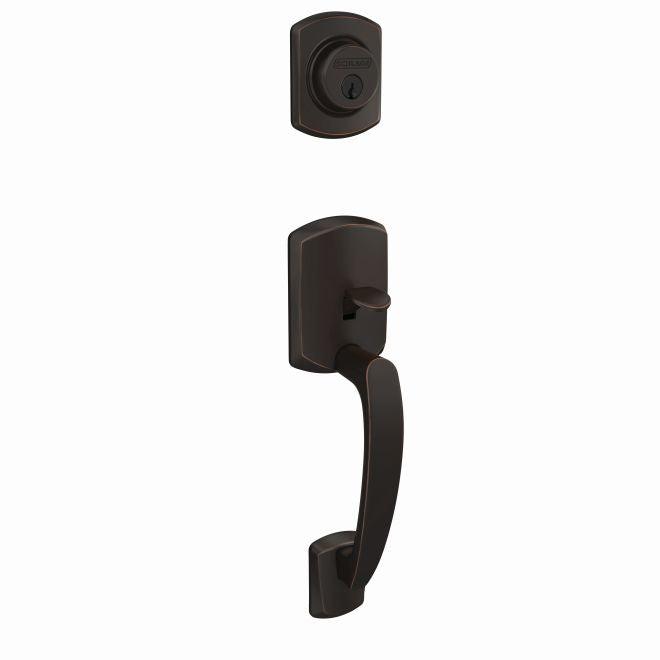 Schlage Custom Greenwich Single Cylinder Exterior Active Handleset Only With C Keyway - Interior Trim Sold Separately in Aged Bronze finish